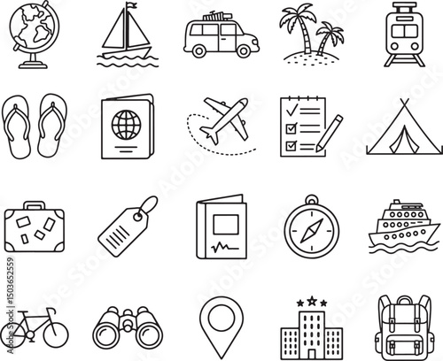 Collection of Travel Line Art Icons Adventure and Exploration