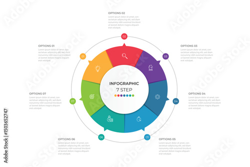 Business visualization infographic circle design template with 7 options, steps or processes. Business presentation.
