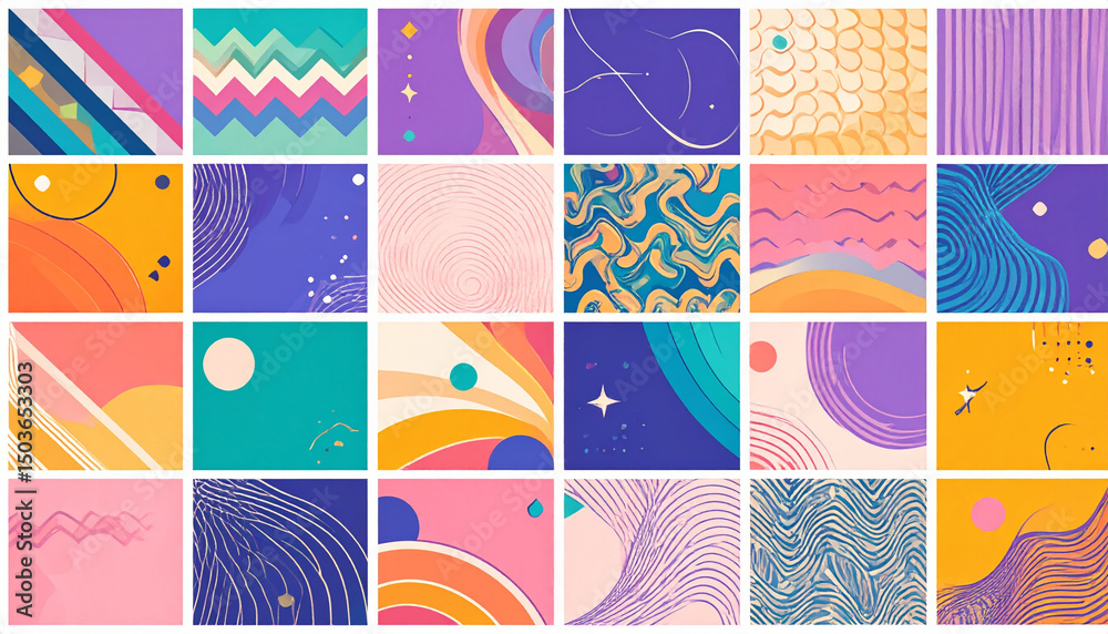 Obraz premium Retro Abstract Background Design Set 24 Vibrant 80s Style Illustrations