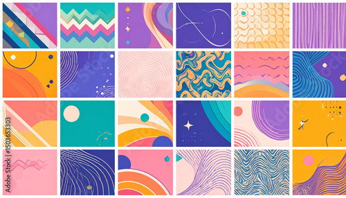 Retro Abstract Background Design Set 24 Vibrant 80s Style Illustrations