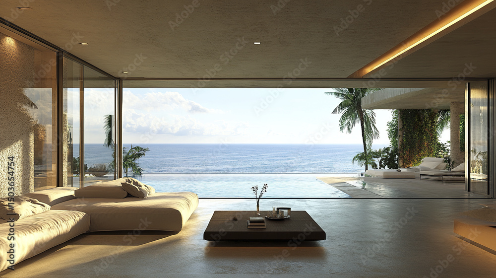 Fototapeta premium Luxurious oceanfront property with stunning views and modern design, perfect for relaxation
