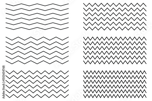 Waves line set. Set of wavy zigzag lines. Vector water waves. 