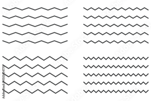 Waves line set. Set of wavy zigzag lines. Vector water waves. 