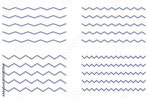 Waves line set. Set of wavy zigzag lines. Vector water waves. 