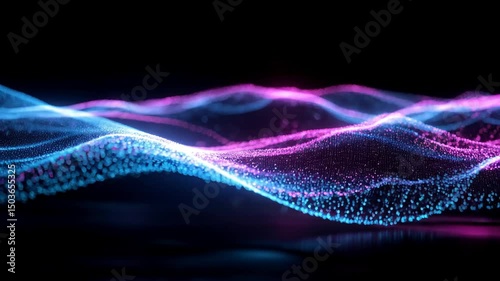 Futuristic Neon Waves. Abstract Digital Landscape with Glowing Blue and Magenta Light Trails