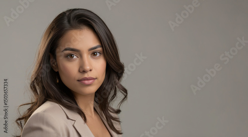 Portrait of a young woman with brown eyes indoors