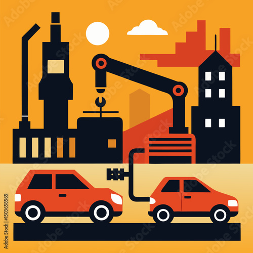 Transportation factory interior vector background.