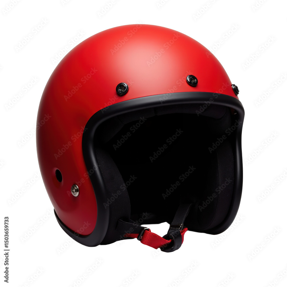 Fototapeta premium Vibrant red motorcycle helmet with black accents, sleek design, suitable for motorcycling enthusiasts, protective gear..
