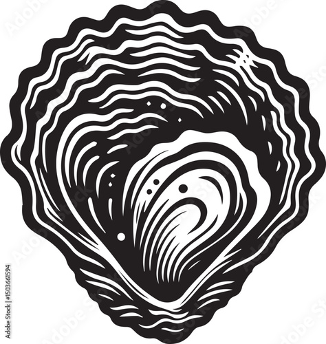 black and white oyster shell, oyster shell silhouette vector icon
