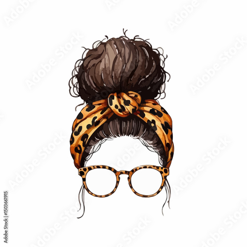 girl in glasses messy hair bun with cheetah print glasses and cheetah print scarf 