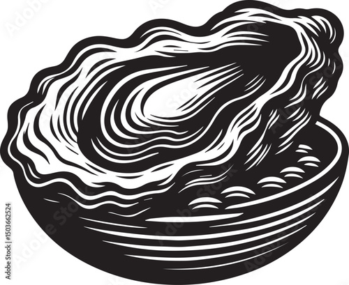 black and white oyster shell, oyster shell silhouette vector icon
