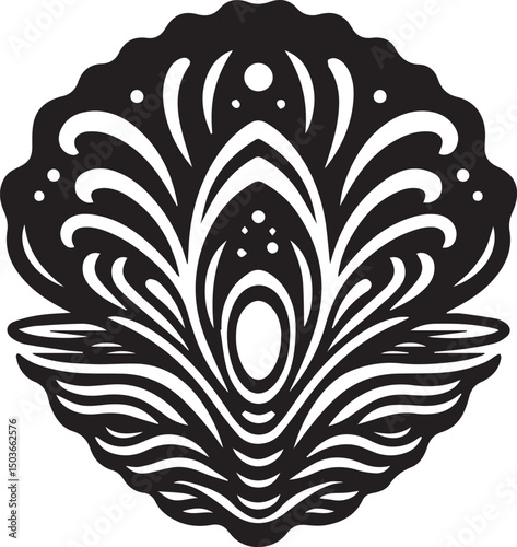 black and white oyster shell, oyster shell silhouette vector icon