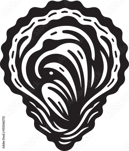 black and white oyster shell, oyster shell silhouette vector icon