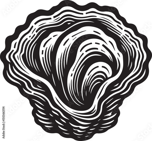black and white oyster shell, oyster shell silhouette vector icon