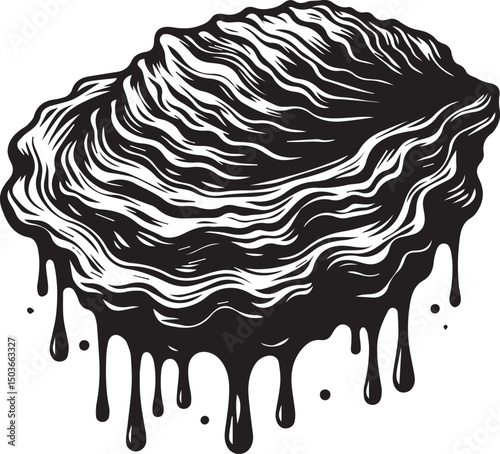 black and white oyster shell, oyster shell silhouette vector icon