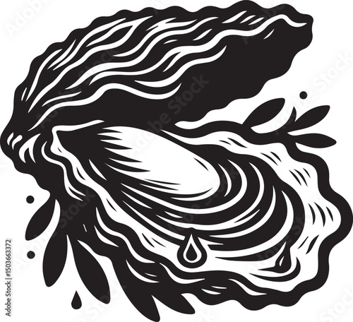 black and white oyster shell, oyster shell silhouette vector icon