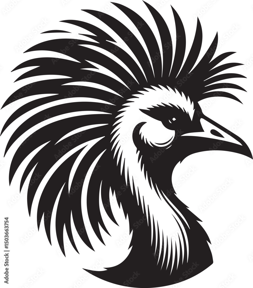 Fototapeta premium black and white emu head, emu head silhouette vector icon, emu head vector