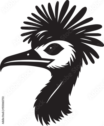 black and white emu head, emu head silhouette vector icon, emu head vector