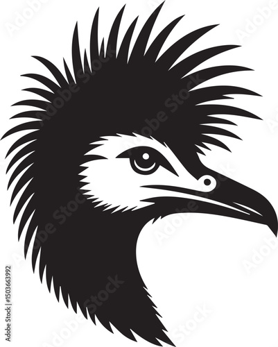 black and white emu head, emu head silhouette vector icon, emu head vector