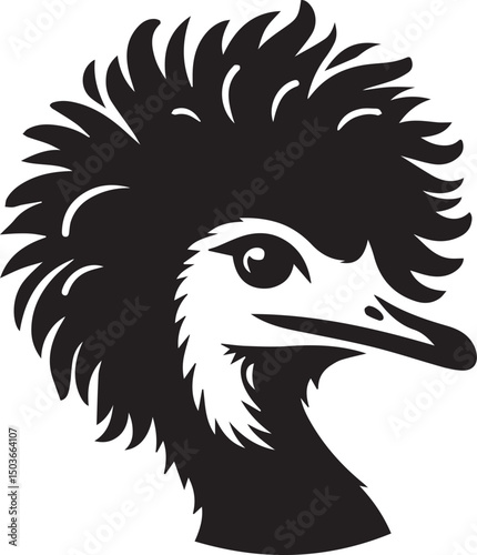 black and white emu head, emu head silhouette vector icon, emu head vector