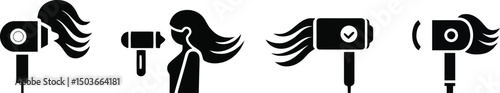 Vector silhouette of hair dryers set on a plain white background

