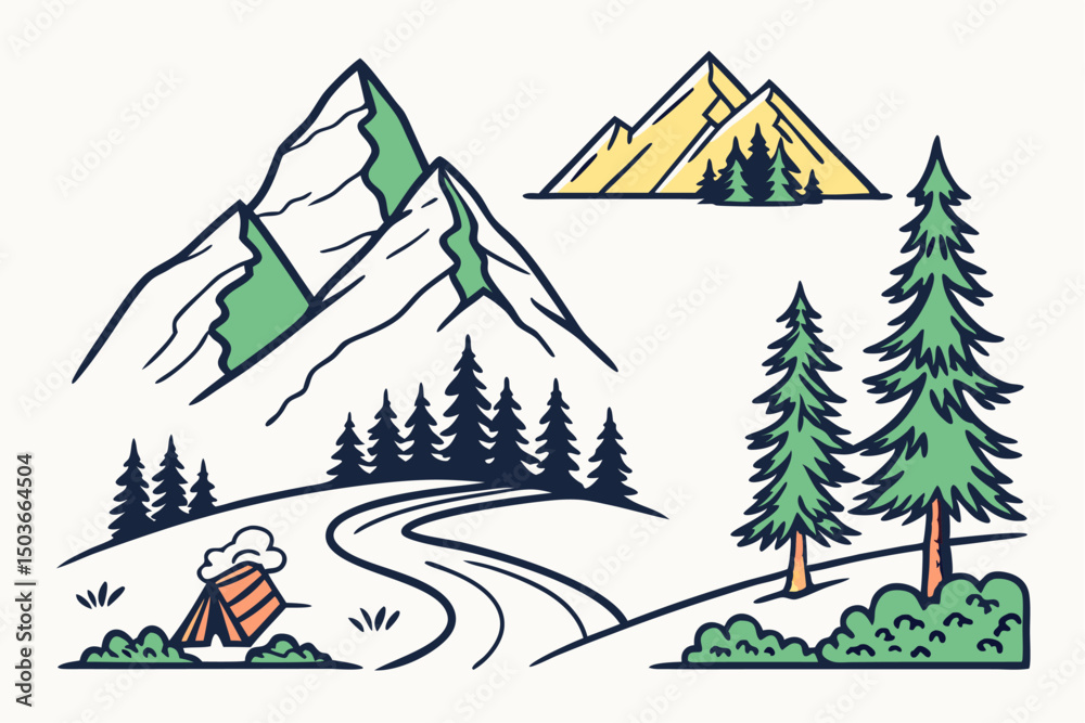 Obraz premium Nature-Inspired Mountain Icon Set (Vector Format)