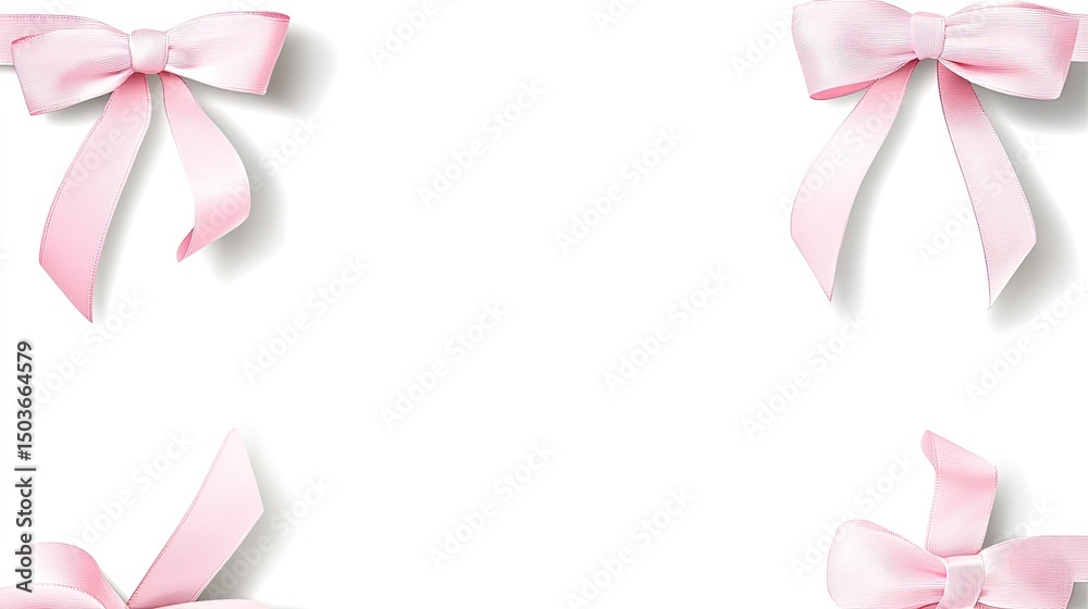 Fototapeta premium Four delicate pink bows against a white background.