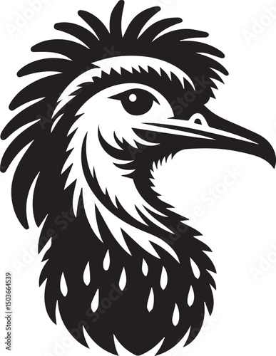 black and white emu head, emu head silhouette vector icon, emu head vector