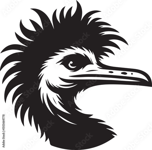 black and white emu head, emu head silhouette vector icon, emu head vector