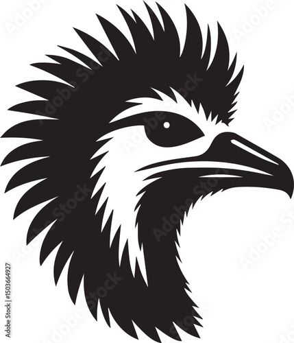 black and white emu head, emu head silhouette vector icon, emu head vector