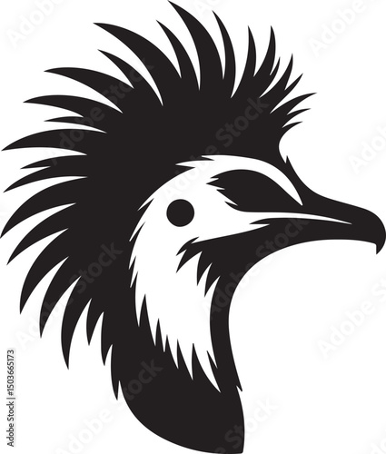 black and white emu head, emu head silhouette vector icon, emu head vector