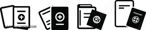 Vector silhouette of a boarding pass and passport on a plain white background

