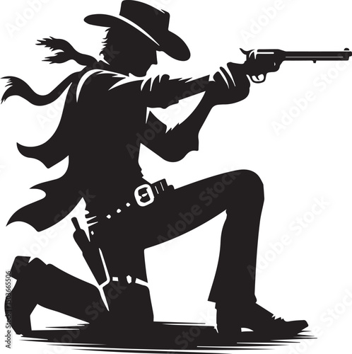 black and white gunslinger, gunslinger silhouette vector icon, gunslinger vector