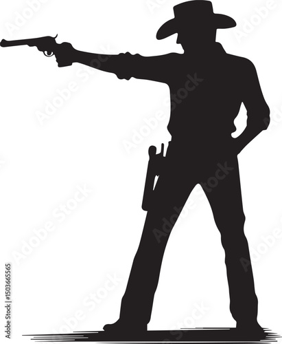 black and white gunslinger, gunslinger silhouette vector icon, gunslinger vector