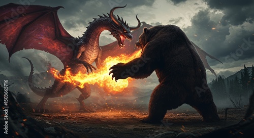 Epic Dragon vs Bear Battle: A Fiery Showdown in the Wild