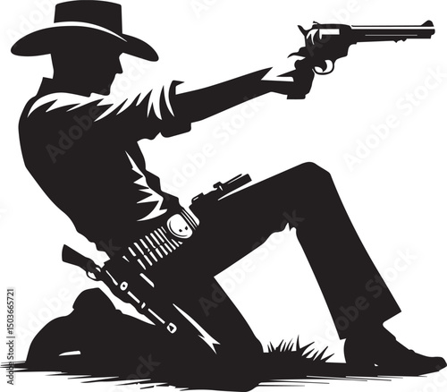 black and white gunslinger, gunslinger silhouette vector icon, gunslinger vector