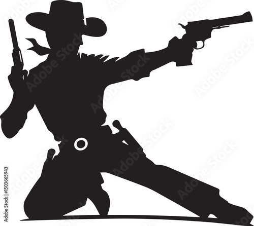 black and white gunslinger, gunslinger silhouette vector icon, gunslinger vector