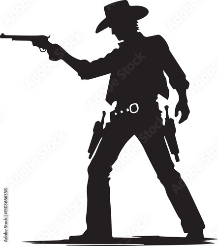 black and white gunslinger, gunslinger silhouette vector icon, gunslinger vector