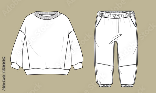 Boy's Sweat and jogger isolated on a background. Sketch of a Fashion sweat and jogger. Front and Back view..