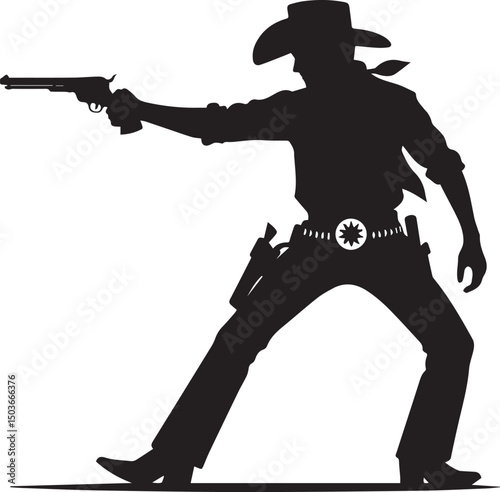 black and white gunslinger, gunslinger silhouette vector icon, gunslinger vector