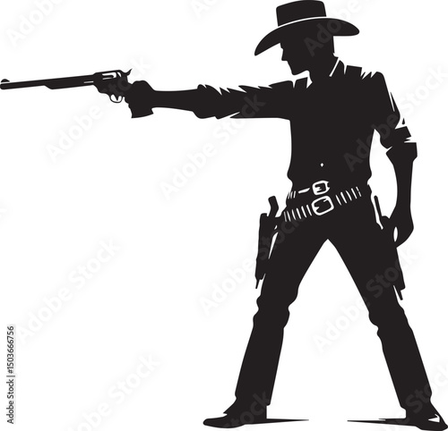 black and white gunslinger, gunslinger silhouette vector icon, gunslinger vector
