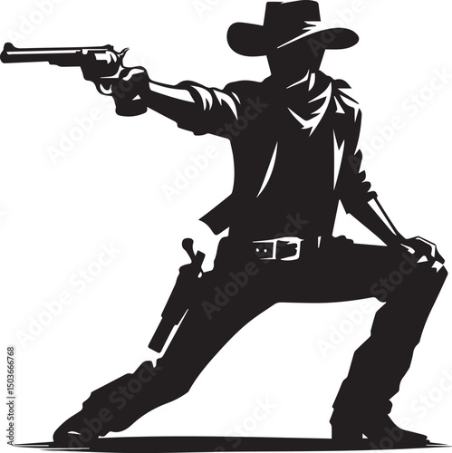black and white gunslinger, gunslinger silhouette vector icon, gunslinger vector