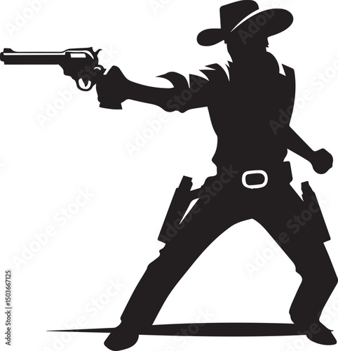 black and white gunslinger, gunslinger silhouette vector icon, gunslinger vector