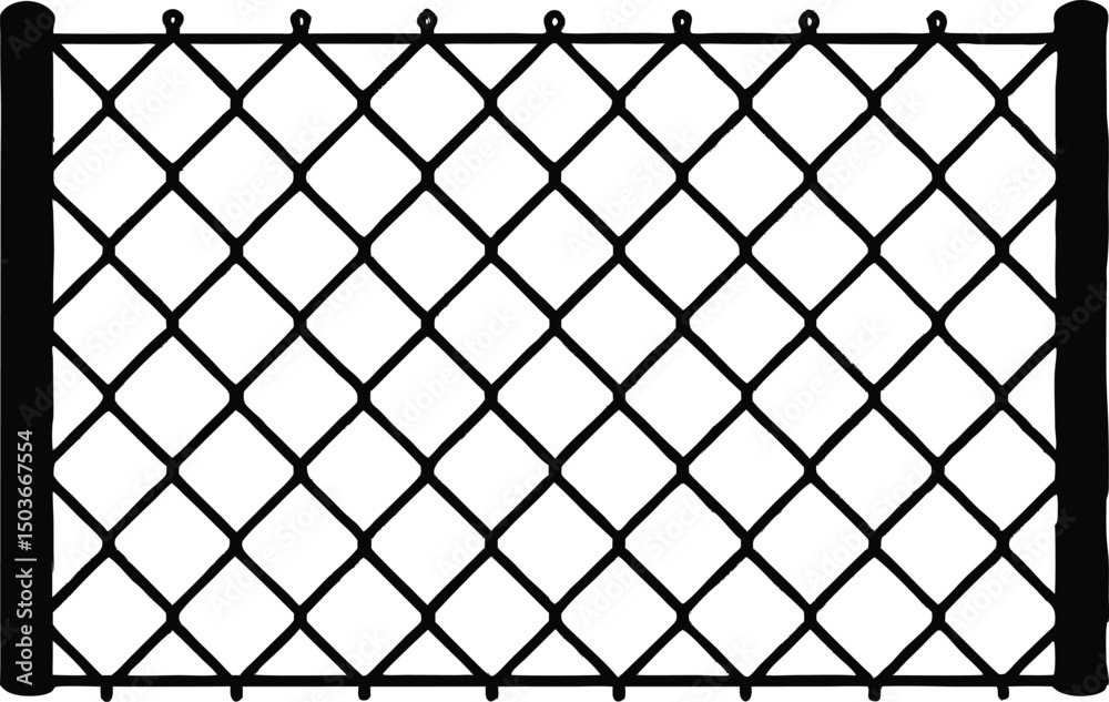 Fototapeta premium Chain link net silhouette, Decorative fence wire mesh isolated silhouette. vector illustration
