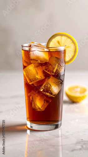 Photo of Isolated Refreshing Summer Drink of Iced Tea with a Lemon Slice