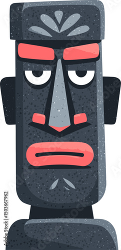 Abstract representation of a stone statue inspired by Easter Island's traditional Moai sculptures isolated on transparent background. Vector illustration.