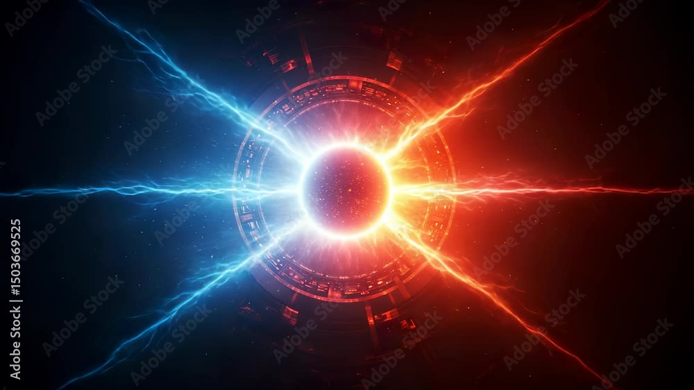 Dynamic energy core with lightning strikes illustration for science and technology concept