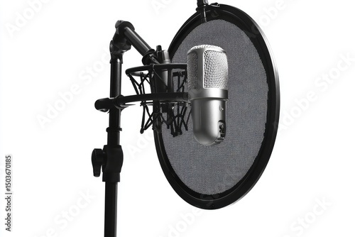 microphone with pop filter on stand.