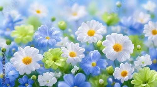 Spring Meadow  Colorful Daisies  Blooming Flowers  Soft Light  Floral Background
