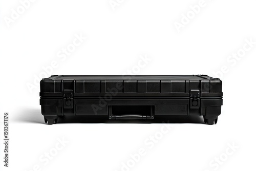 Black hard case with wheels and handles.